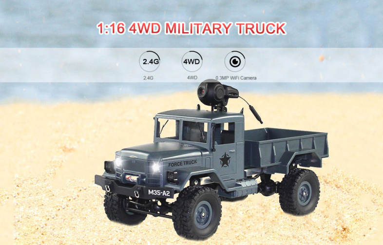 FY001A 1/16 WiFi 0.3MP Brushed Military Truck 2.4G 4WD Off-road Car RTR with Front Light 