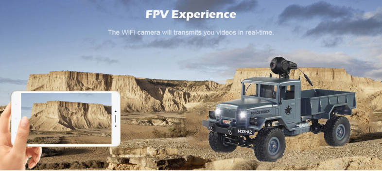 FY001A 1/16 WiFi 0.3MP Brushed Military Truck 2.4G 4WD Off-road Car RTR with Front Light 