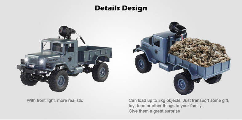 FY001A 1/16 WiFi 0.3MP Brushed Military Truck 2.4G 4WD Off-road Car RTR with Front Light 