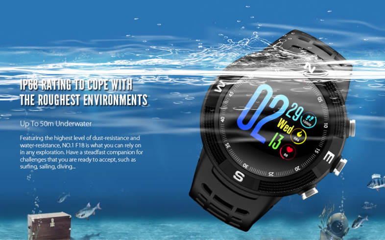 NO.1 F18 Smartwatch Sports Bluetooth 4.2 IP68 Waterproof Call / Message Reminder Pedometer Sleep Monitoring