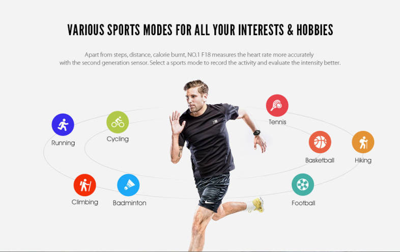 NO.1 F18 Smartwatch Sports Bluetooth 4.2 IP68 Waterproof Call / Message Reminder Pedometer Sleep Monitoring