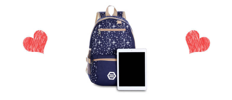 Guapabien 3pcs Canvas Printing Women Shoulder School Bag Cute Bear Backpack Wristlet