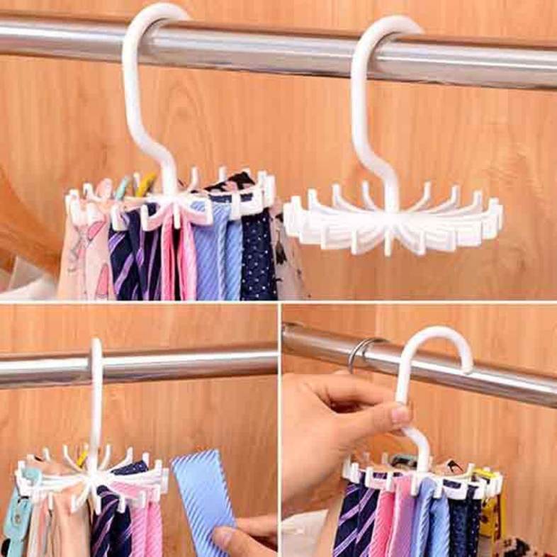 Rotating 20 Hooks Belt Neck Men Tie Holder Rack Hanger Organizer Space Saving