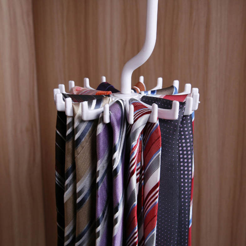Rotating 20 Hooks Belt Neck Men Tie Holder Rack Hanger Organizer Space Saving