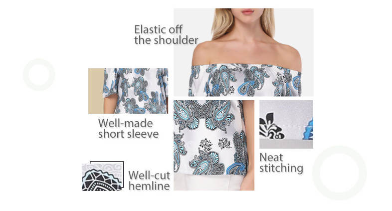 Sexy Off The Shoulder Short Sleeve Ethnic Print Women Satin Blouse