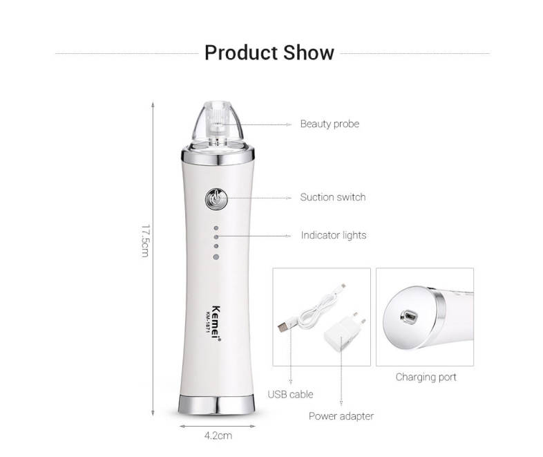 Kemei KM - 1871 7 in 1 Blackhead Vacuum Cleaner Beauty Suction Acne Removal Face Care