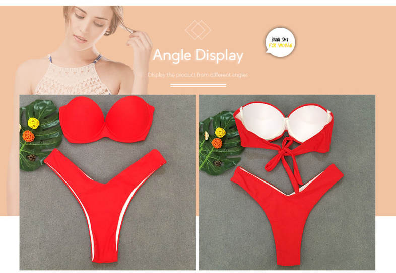 Women Sexy Tied Strap Lady Swimsuit Low Waist Two-piece Bikini Set