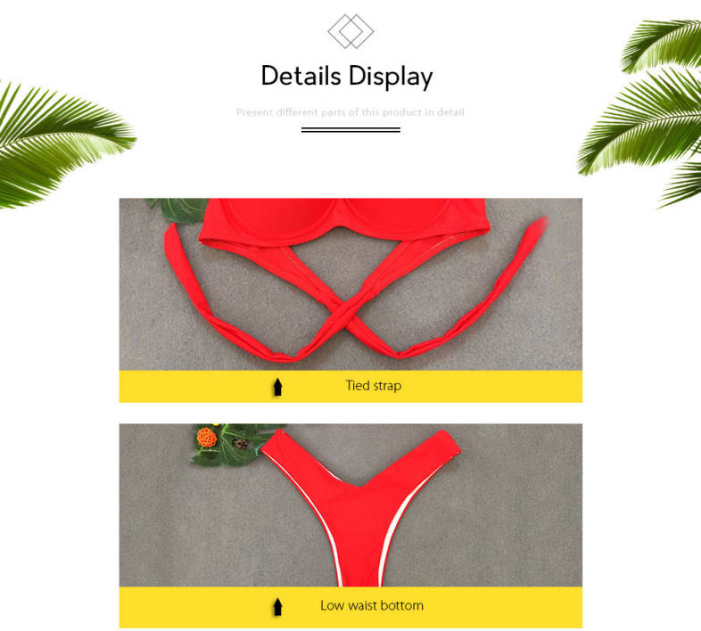 Women Sexy Tied Strap Lady Swimsuit Low Waist Two-piece Bikini Set