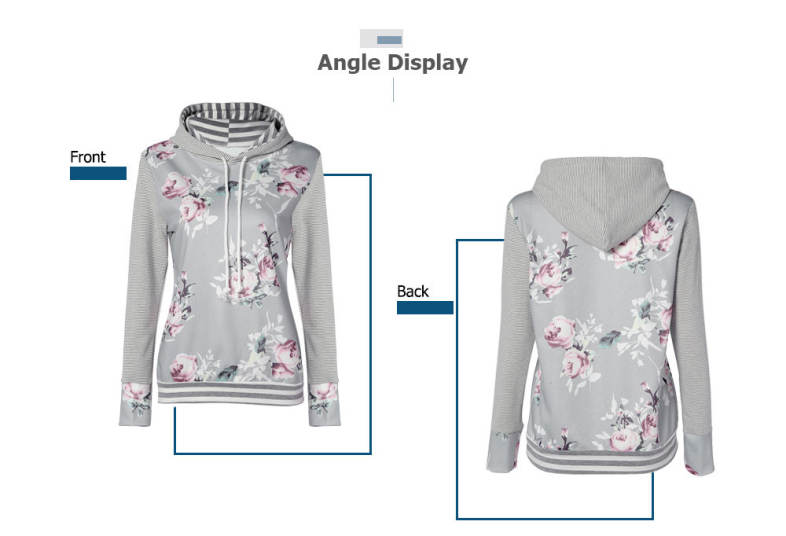 Hooded Long Sleeve Floral Print Stripe Women Hoodie