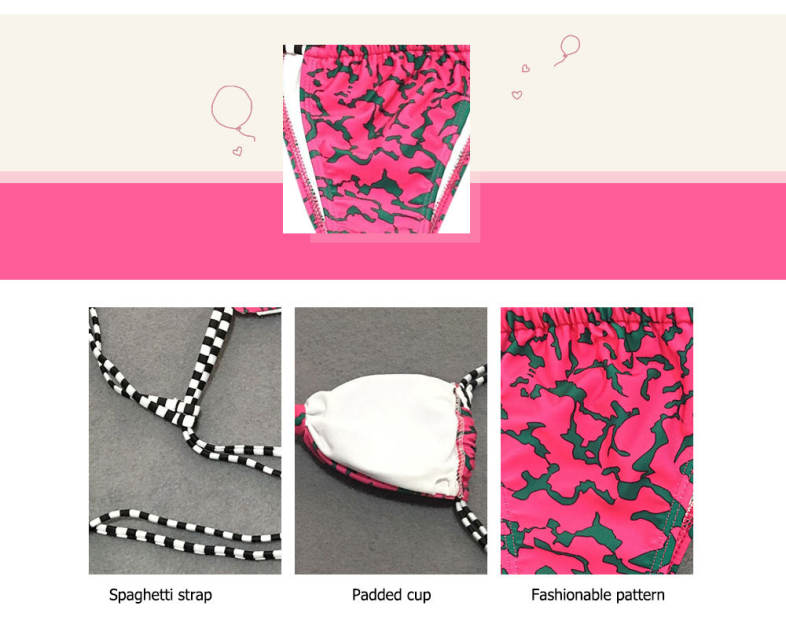 Spaghetti Strap Backless Padded Stripe Print Low Waist Women Bikini Set