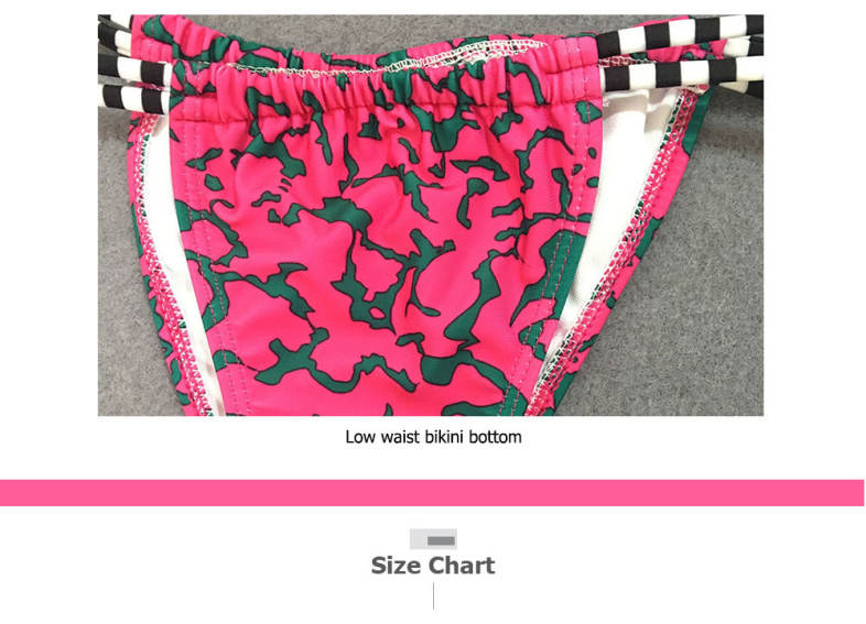 Spaghetti Strap Backless Padded Stripe Print Low Waist Women Bikini Set