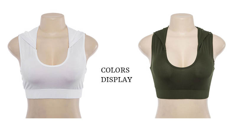 U Neck Sleeveless Spliced Mesh Hooded Yoga Sports Bralette Women Crop Top