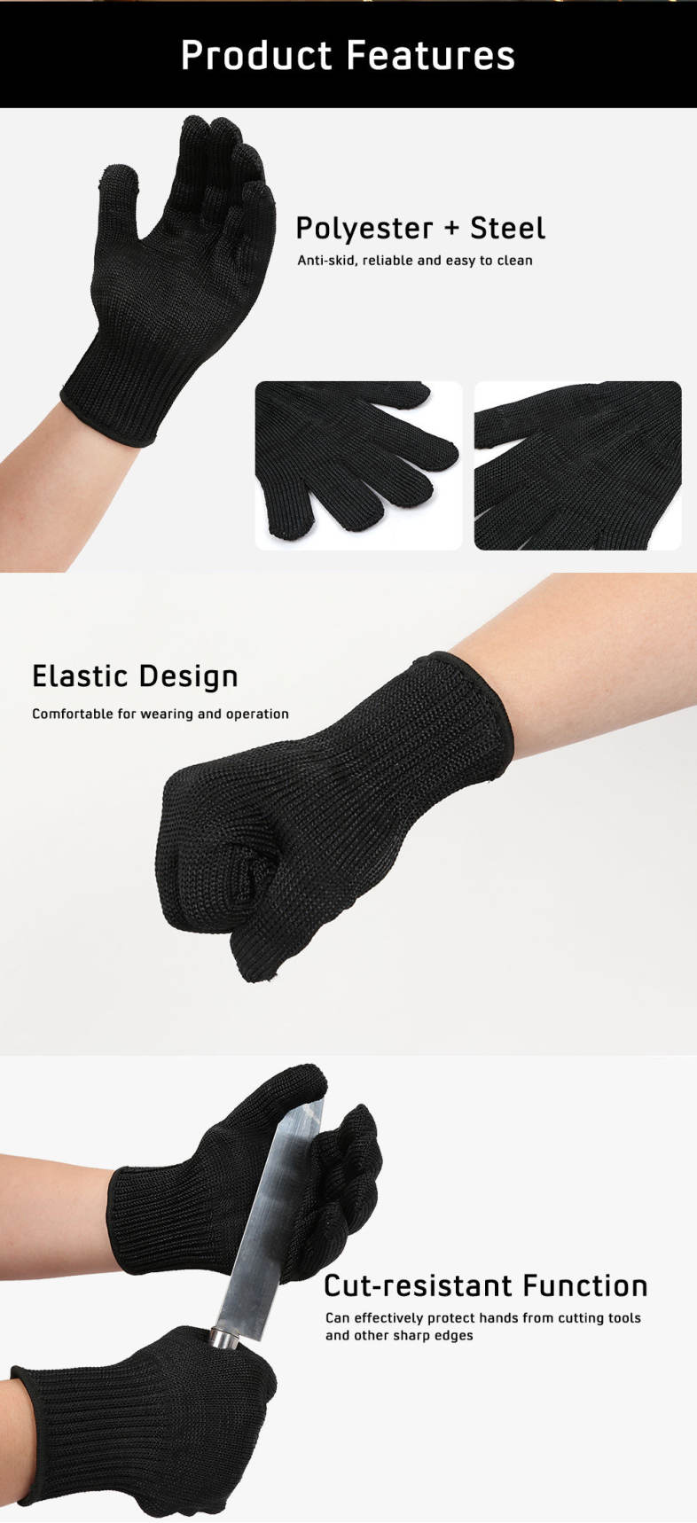 Pair of High Strength Polyester Cut-resistant Safety Gloves