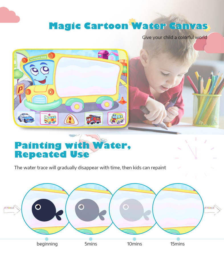 6228 - 4 Children's Large Magic Cartoon Water Canvas Drawing Mat 