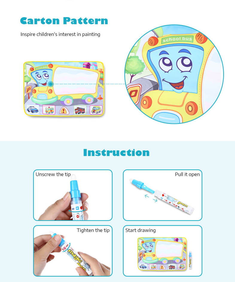 6228 - 4 Children's Large Magic Cartoon Water Canvas Drawing Mat 