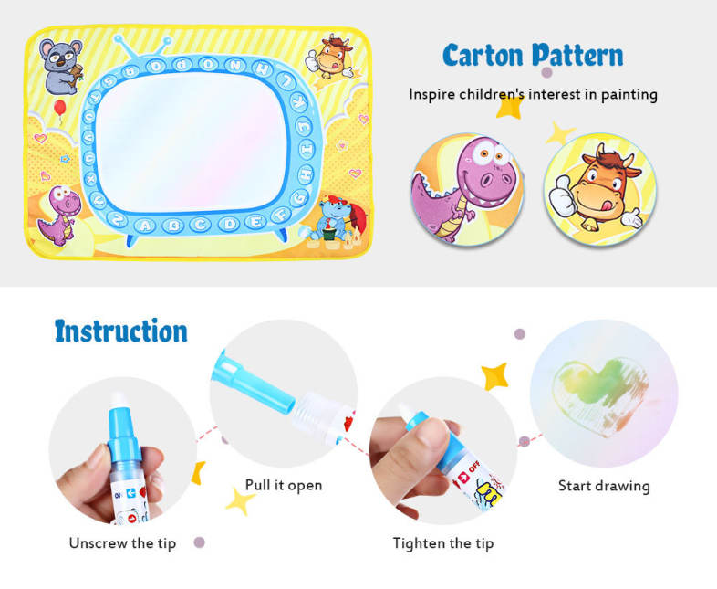 6228 - 2 Children's Large Magic Cartoon Water Canvas Drawing Mat