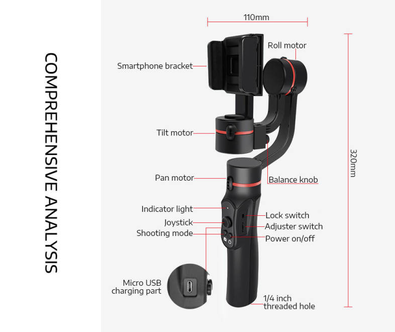 Ledistar H2 3-axis Handheld Gimbal Multiple Detection for GoPro / Smartphone