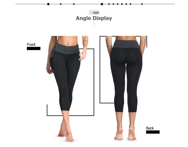 Mid Waist Color Blocking Pocket Spliced Mesh Elastic Skinny Women Cropped Pants