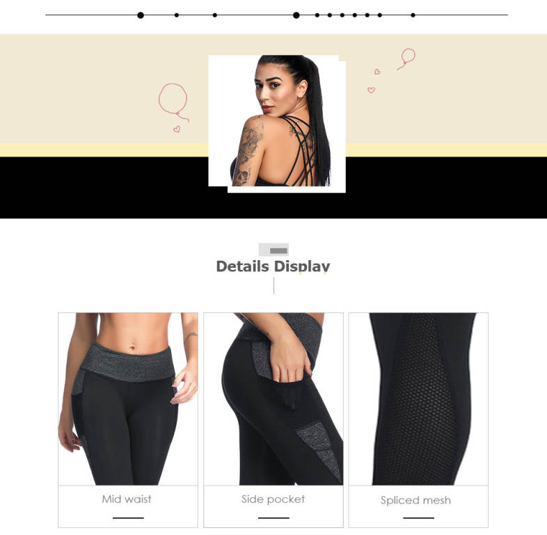 Mid Waist Color Blocking Pocket Spliced Mesh Elastic Skinny Women Cropped Pants