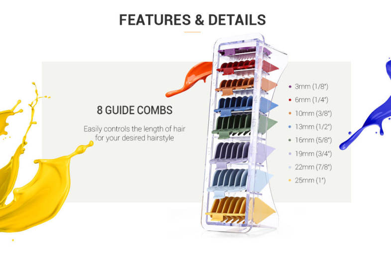 gustala 8pcs Guide Comb 3 / 6 / 10 / 13 / 16 / 19 / 22 / 25mm Hair Clipper Accessories