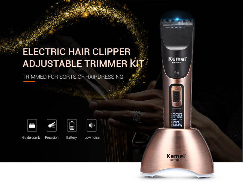 Kemei KM - 7500 Electric Hair Clipper Rechargeable LCD Cordless Adjustable Trimmer Kit