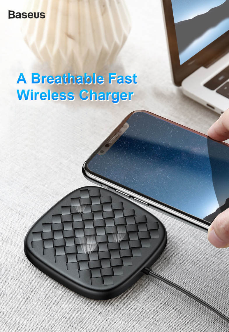 Baseus BSWC - P13 Fast Wireless Charger Woven Leather Charging Pad 10W