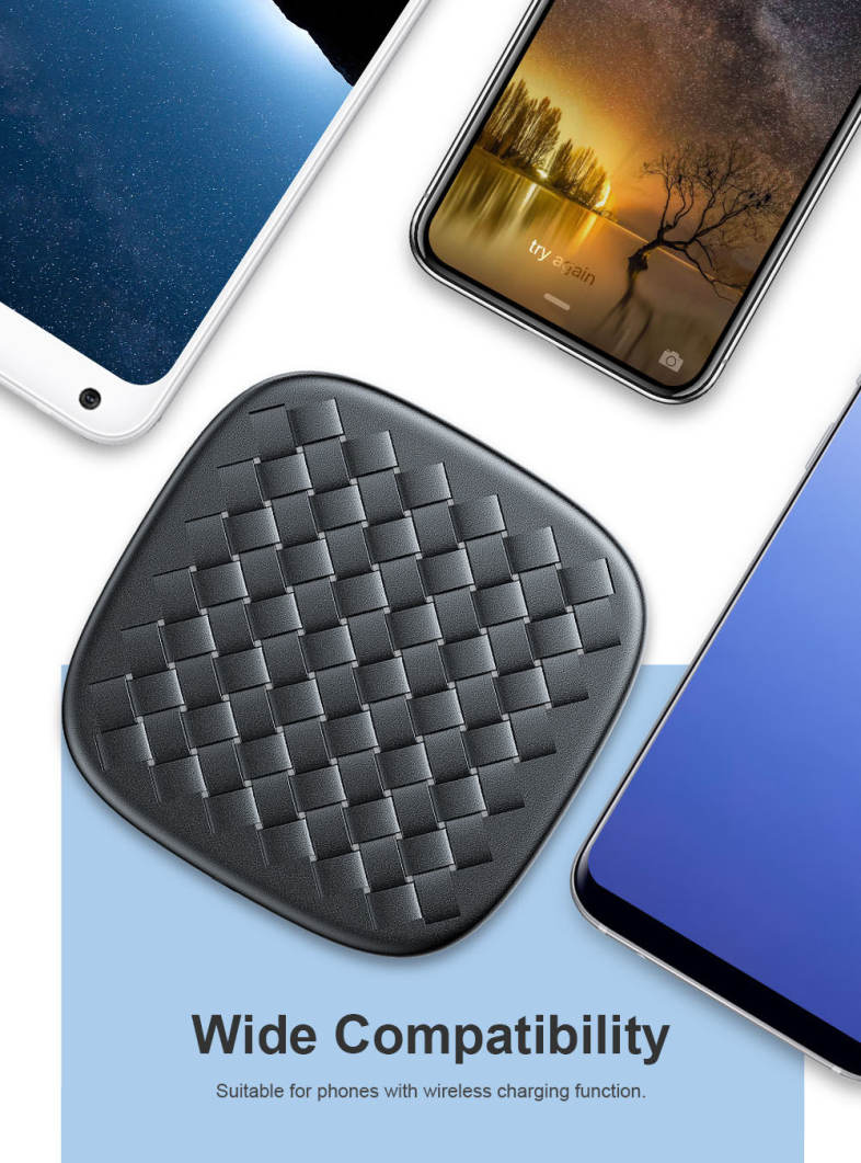 Baseus BSWC - P13 Fast Wireless Charger Woven Leather Charging Pad 10W