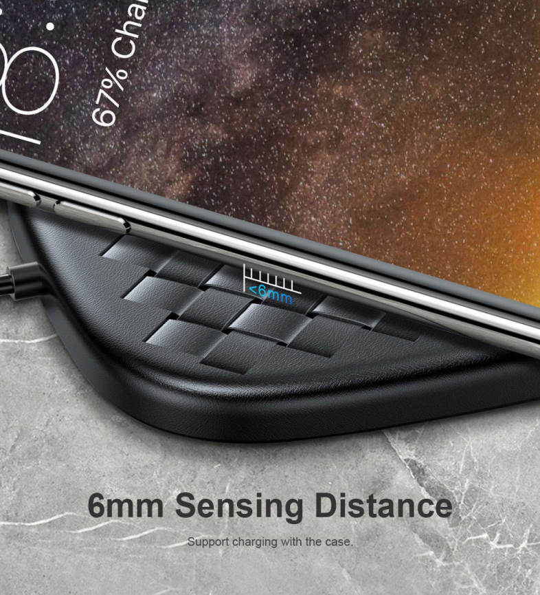 Baseus BSWC - P13 Fast Wireless Charger Woven Leather Charging Pad 10W
