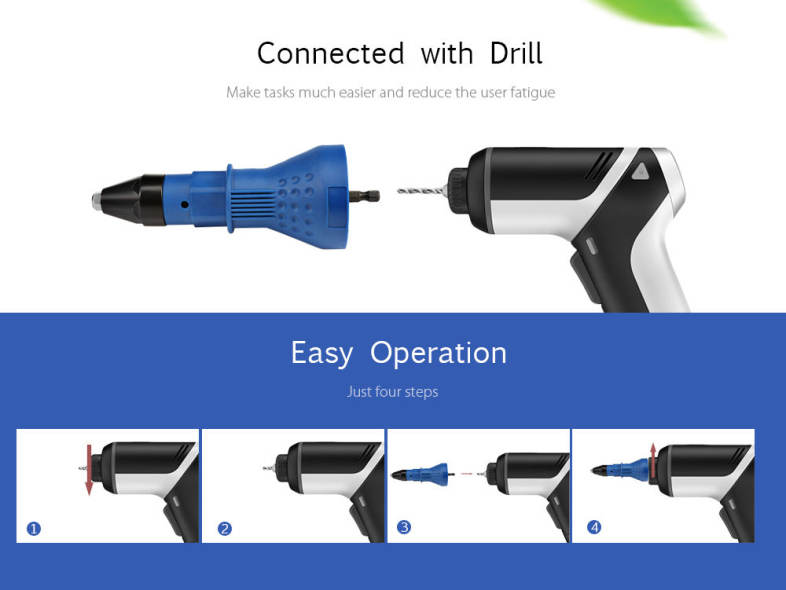 Electric Rivet Gun Cordless Riveting Drill Adapter Insert Nut Tool 2.4 - 4.8mm