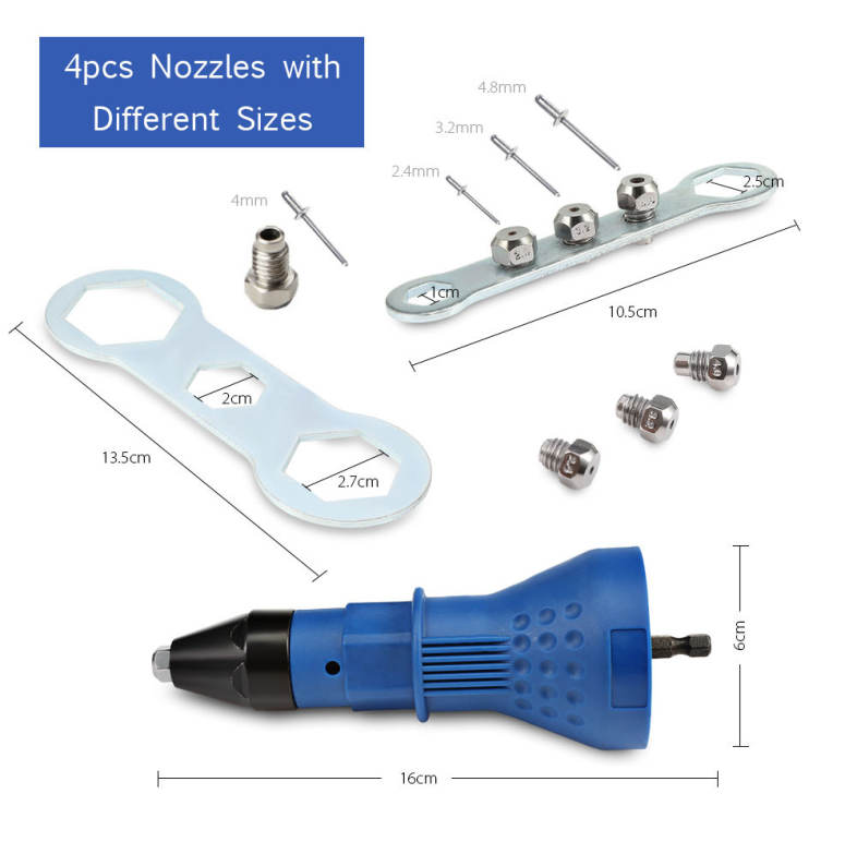 Electric Rivet Gun Cordless Riveting Drill Adapter Insert Nut Tool 2.4 - 4.8mm