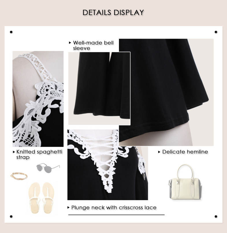 Plus Size Plunge Neck Bell Sleeve Cold Shoulder Lace Spliced Women Blouse