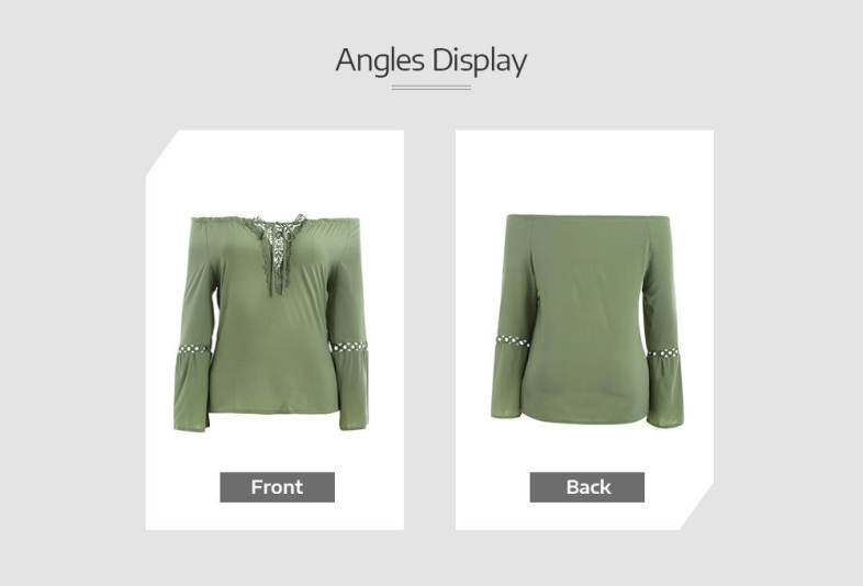 Plus Size Off The Shoulder Long Sleeve Solid Color Lace Spliced Women Blouse