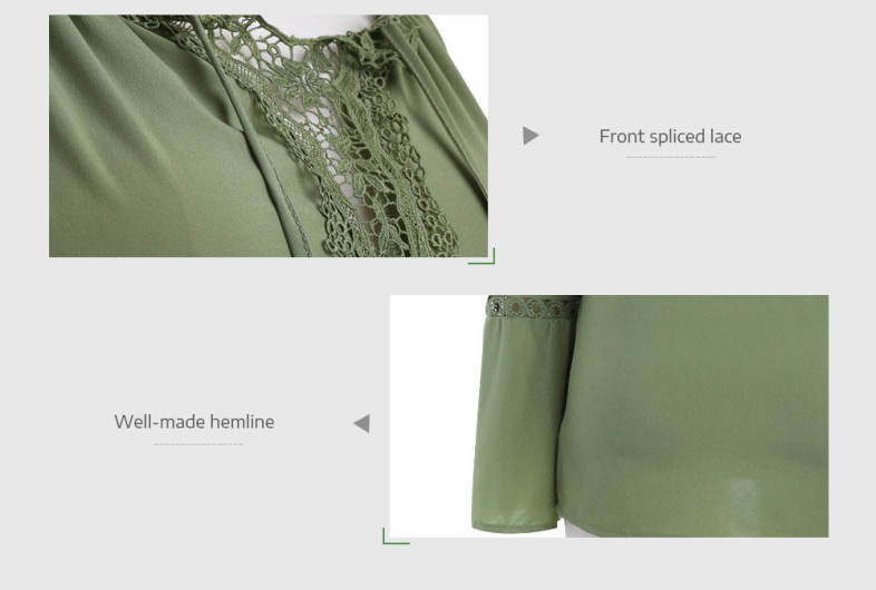 Plus Size Off The Shoulder Long Sleeve Solid Color Lace Spliced Women Blouse