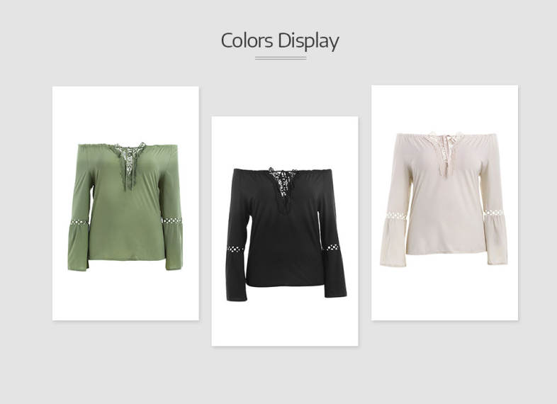 Plus Size Off The Shoulder Long Sleeve Solid Color Lace Spliced Women Blouse
