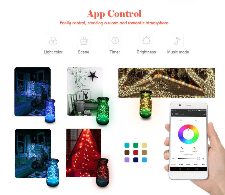 LH - BT - 100RGB 100 LEDs Fairy Copper String Light DIY Shape with App Control
