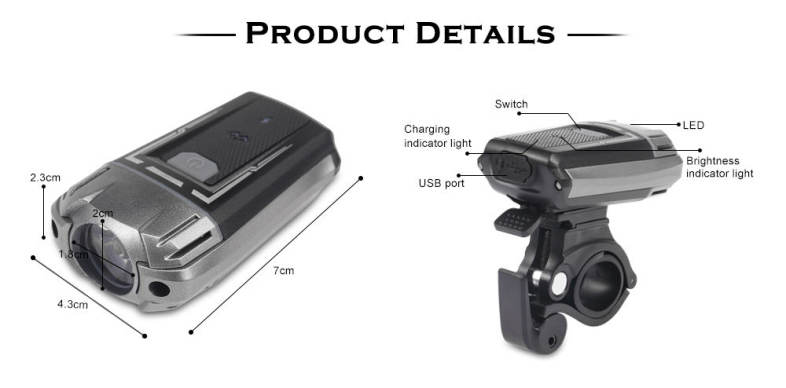 Bicycle USB Rechargeable Headlight Safety Helmet Flashlight for Mountain Bike 
