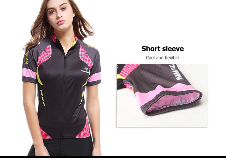 XINTOWN1 Quick-dry Short Sleeve Zipper Printed Cycling Jersey for Women 