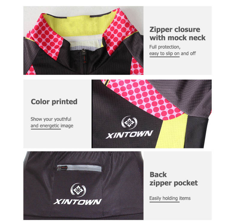 XINTOWN1 Quick-dry Short Sleeve Zipper Printed Cycling Jersey for Women 