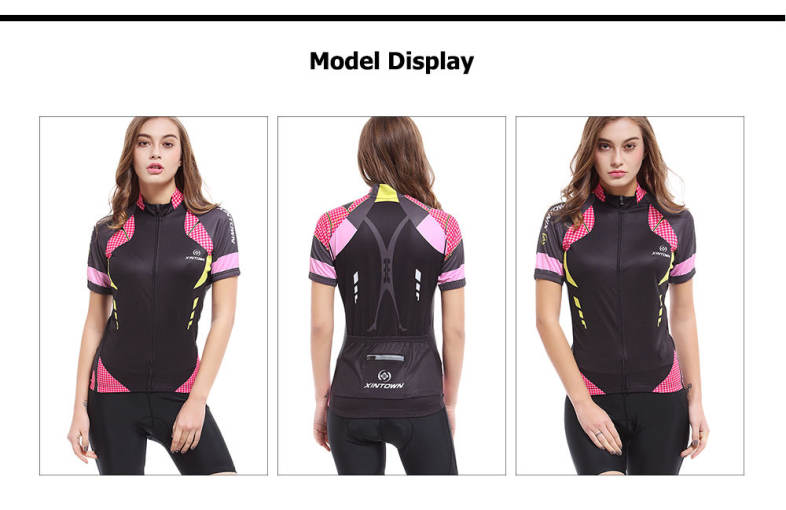XINTOWN1 Quick-dry Short Sleeve Zipper Printed Cycling Jersey for Women 