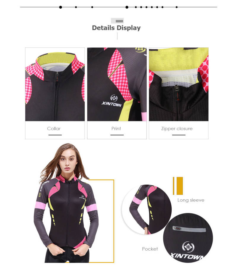 XINTOWN Long Sleeve Quick-dry Zipper Color Printed Cycling Jersey for Women