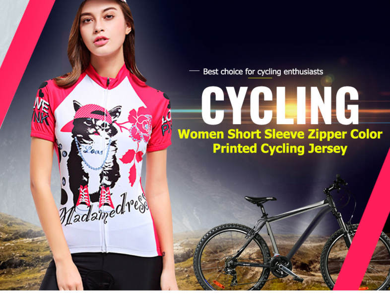 XINTOWN Short Sleeve Quick-dry Zipper Color Printed Cycling Jersey for Women 