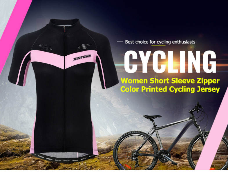 XINTOWN1 Short Sleeve Quick-dry Zipper Color Printed Cycling Jersey for Women