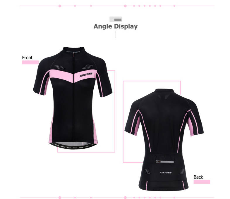 XINTOWN1 Short Sleeve Quick-dry Zipper Color Printed Cycling Jersey for Women