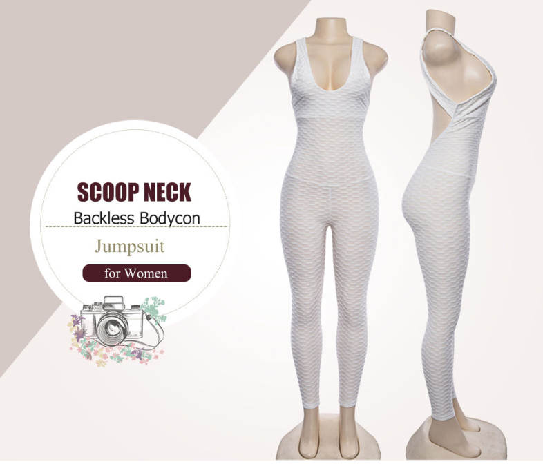 Scoop Neck Sleeveless Backless Bodycon Jumpsuit Women Yoga Clothes