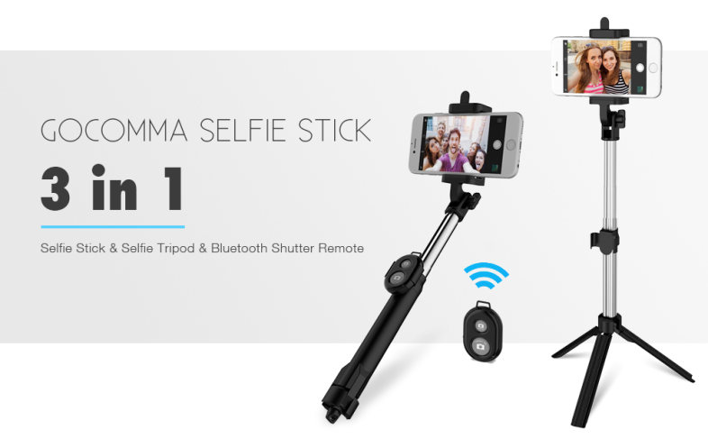 gocomma 3 in 1 Handheld Extendable Bluetooth Selfie Stick Tripod  Monopod Remote for iOS iPhone Android Smart Phone