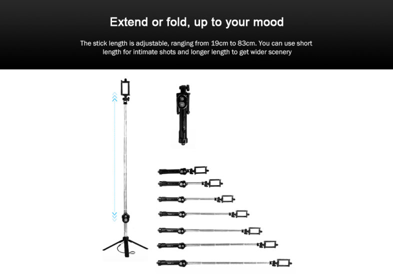 gocomma 3 in 1 Handheld Extendable Bluetooth Selfie Stick Tripod  Monopod Remote for iOS iPhone Android Smart Phone