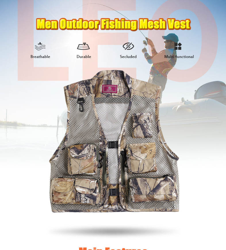 LEO 27913 - FC Outdoor Fishing Hunting Mesh Vest with Multiple Pockets