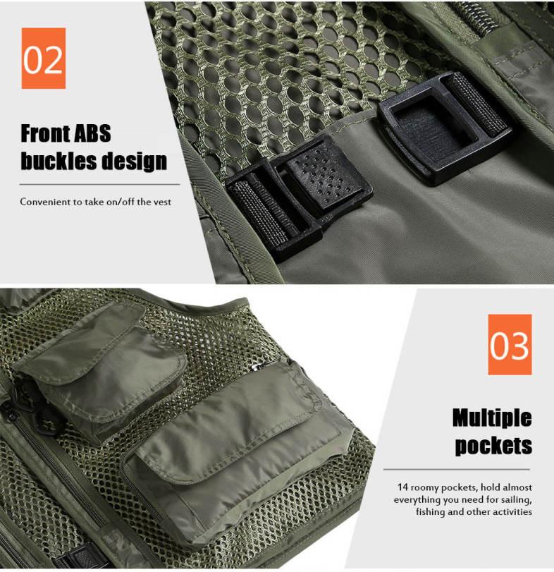 LEO 27913 - GR Outdoor Fishing Hunting Mesh Vest with Multiple Pockets