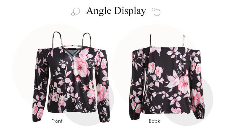 Off The Shoulder Spaghetti Strap Cut Out Floral Print Plus Size Women Blouse