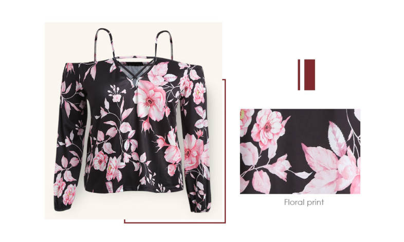 Off The Shoulder Spaghetti Strap Cut Out Floral Print Plus Size Women Blouse